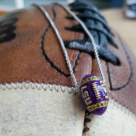 LSU Tigers Football Pendant with 18k Gold Inlay & Yellow Diamonds