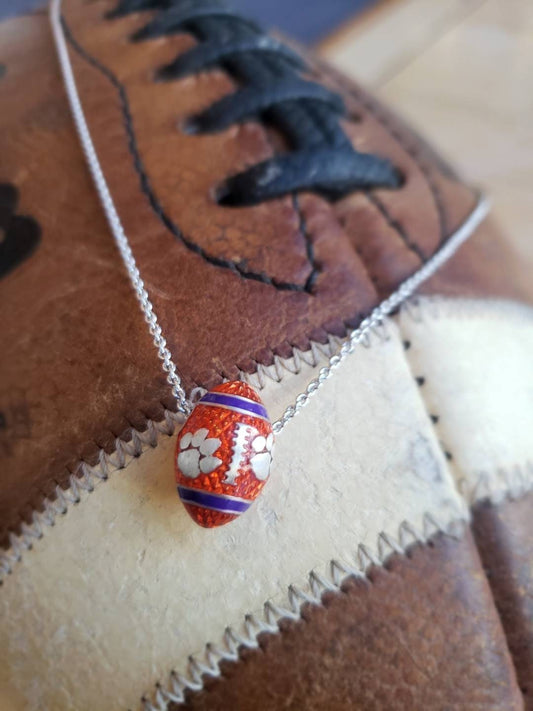 Clemson Tigers Football Pendant, Sterling Silver