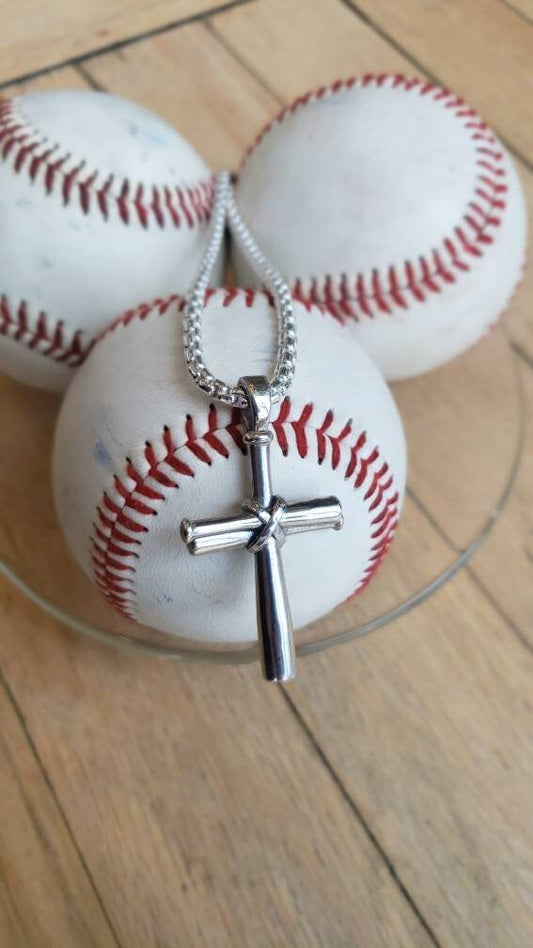 Men's Extra Large Baseball Bat Cross, Sterling Silver