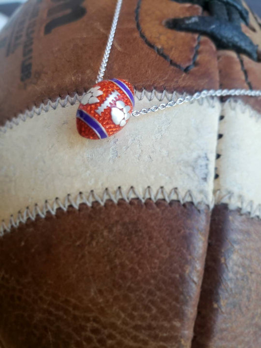 Clemson Tigers Football Pendant, Sterling Silver