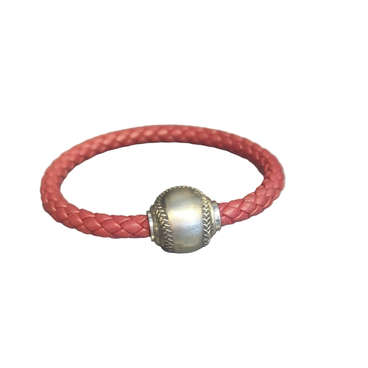 Baseball Magnetic Clasp & Leather Bracelet
