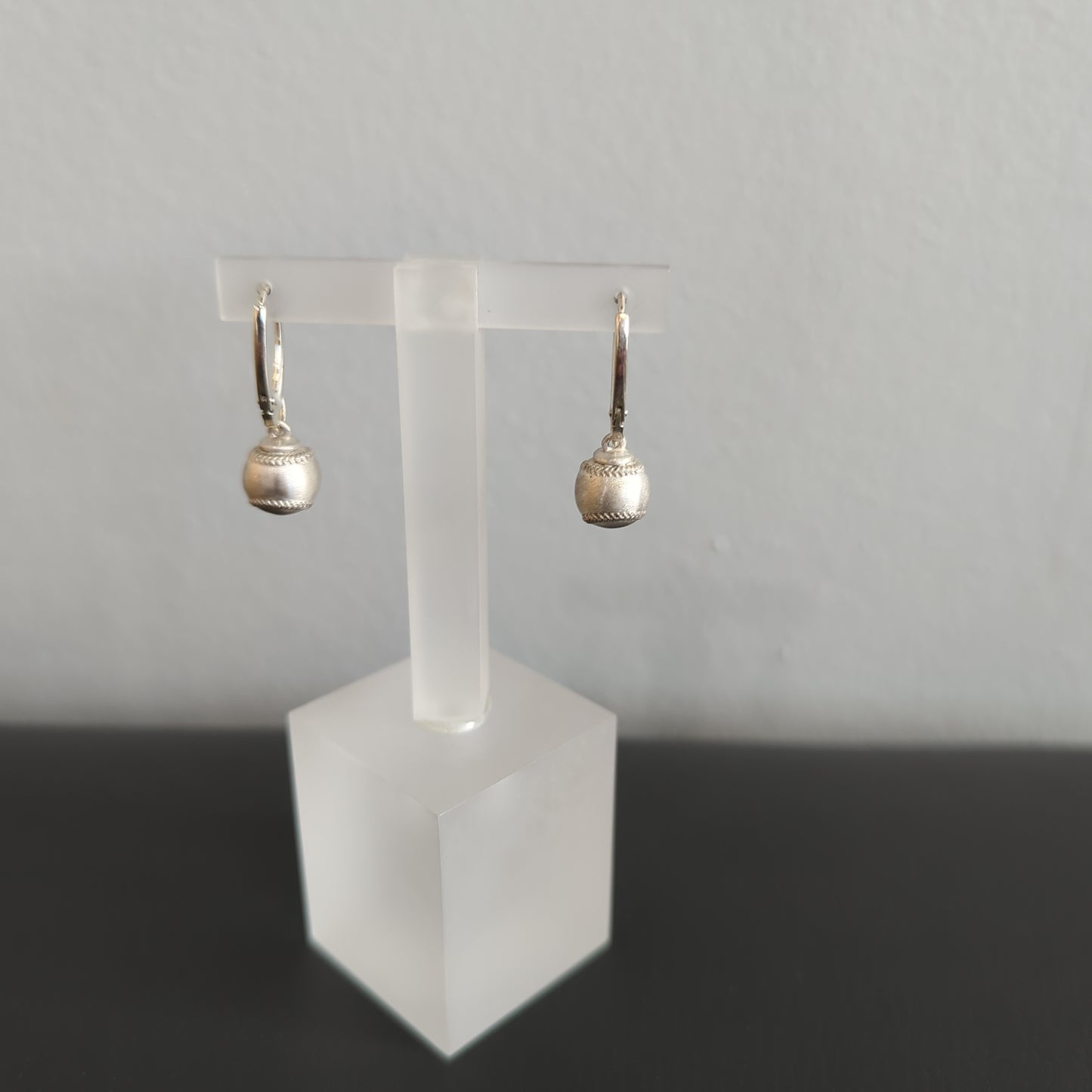 Silver baseball dangle earrings