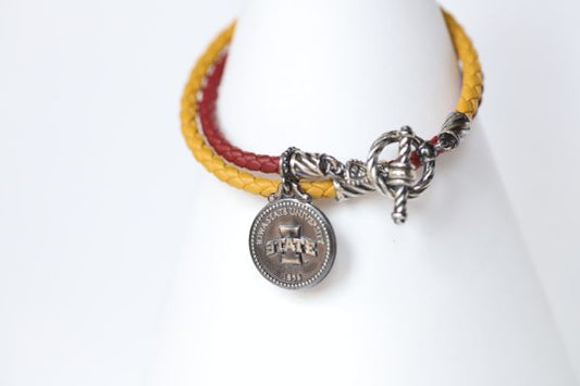 Iowa State Sterling & Leather Double Wrap Bracelet