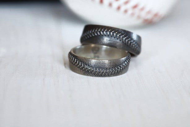 Baseball Stitch Ring 8mm Comfort Fit in Sterling Silver
