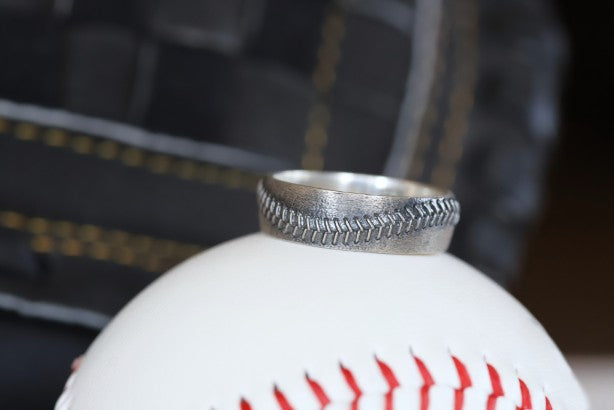 Baseball Stitch Ring 8mm Comfort Fit in Sterling Silver