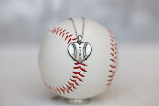 Coach Baseball Heart Pendant in Sterling Silver, Gift, Engraved