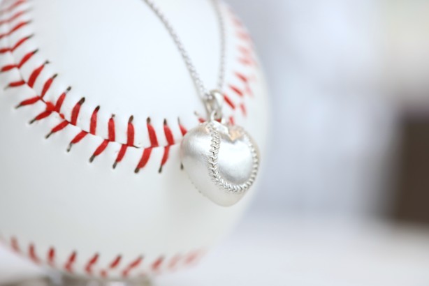 Medium Silver Baseball Puff Heart