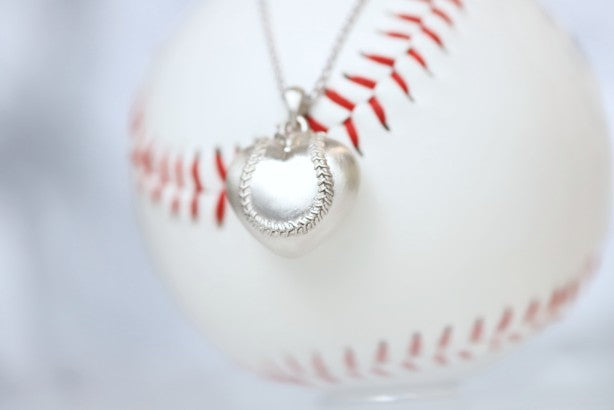 Medium Silver Baseball Puff Heart