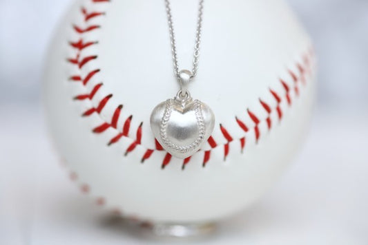 Medium Silver Baseball Puff Heart
