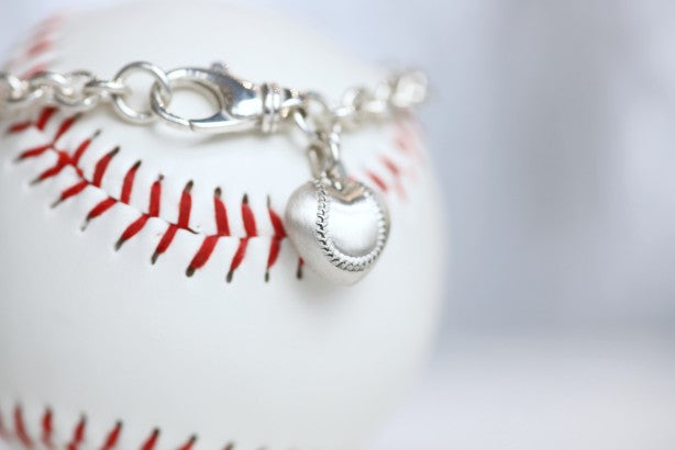 Silver Baseball Puff Heart Bracelet