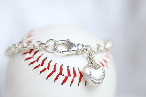 Silver Baseball Puff Heart Bracelet