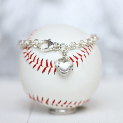 Silver Baseball Puff Heart Bracelet