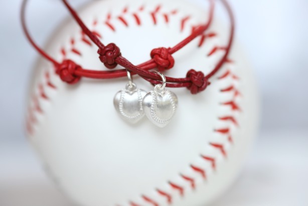 Baseball Puff Heart Leather Bracelet