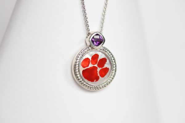 Clemson Mother of Pearl & Amethyst Necklace