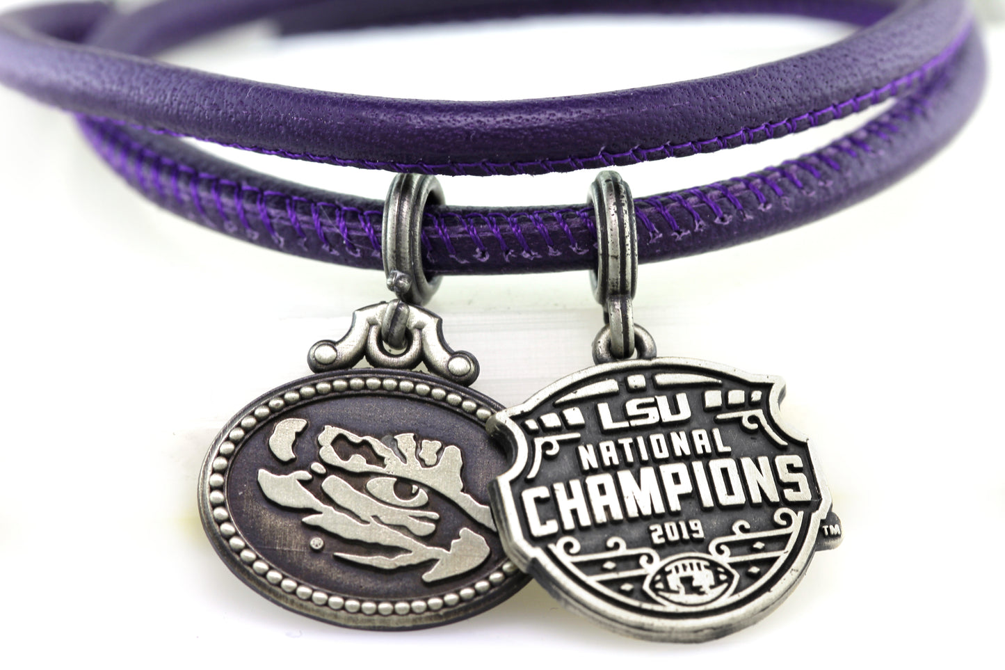 LSU National Champions Double Wrap Purple Leather Coin Bracelet