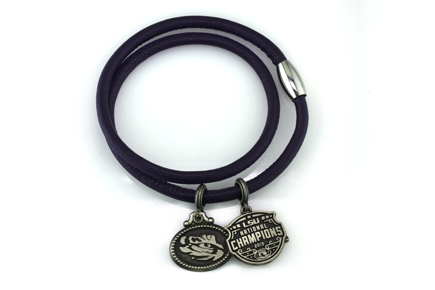 LSU National Champions Double Wrap Purple Leather Coin Bracelet