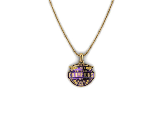 LSU National Champions Sculpted 14K Yellow Gold Enameled Pendant