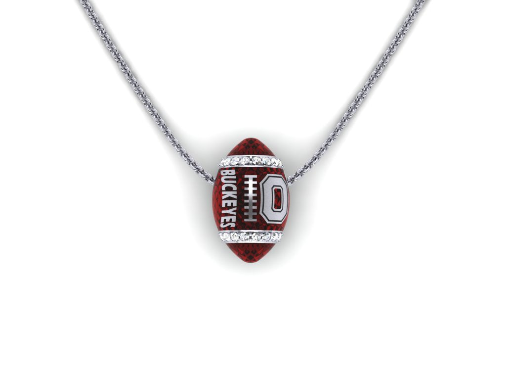 Ohio State diamond & silver football pendant